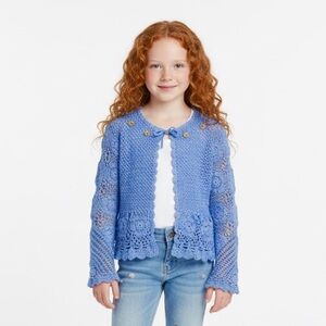Charabia Made in France Couture Hand Crocheted Girls Cardigan Shrug‎ NEW 2 3